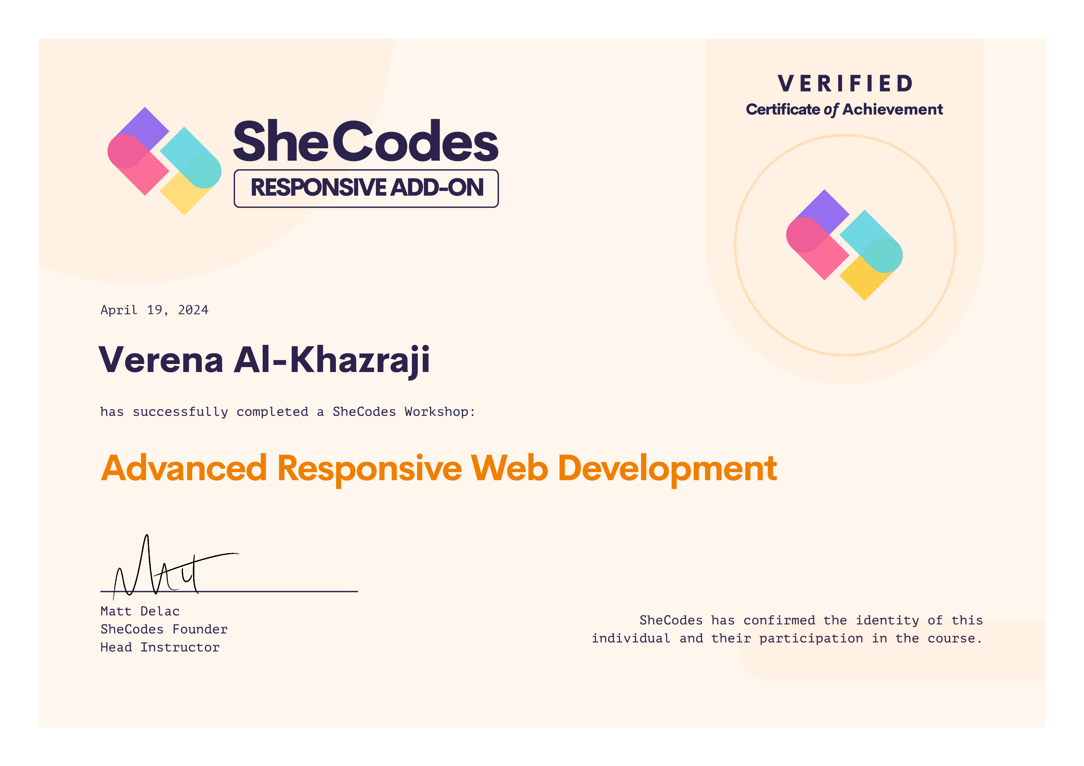 SheCodes Certificate Advanced Responsive Web Development