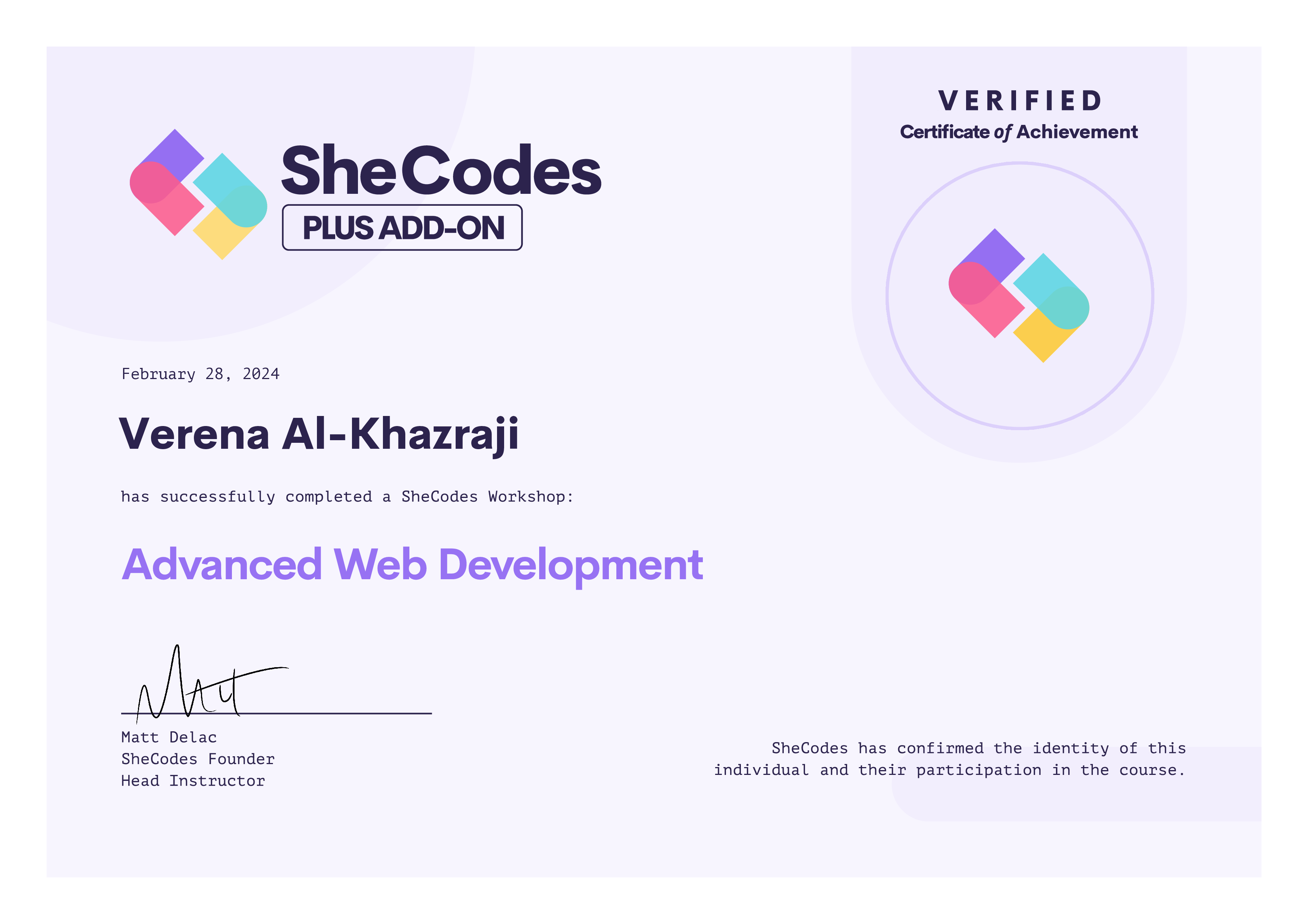 SheCodes Certificate Advanced Web Development