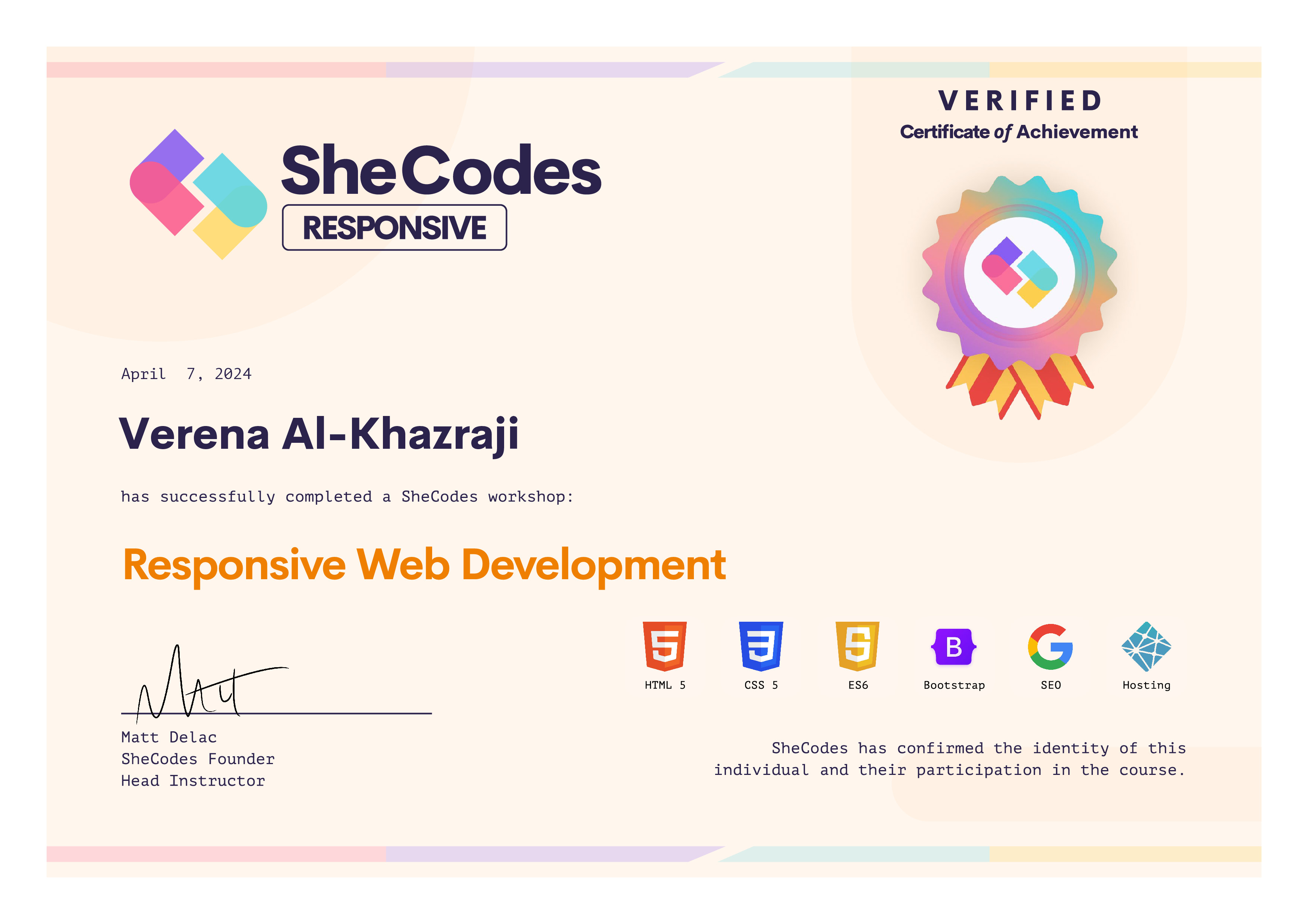 SheCodes Certificate Responsive Web Development