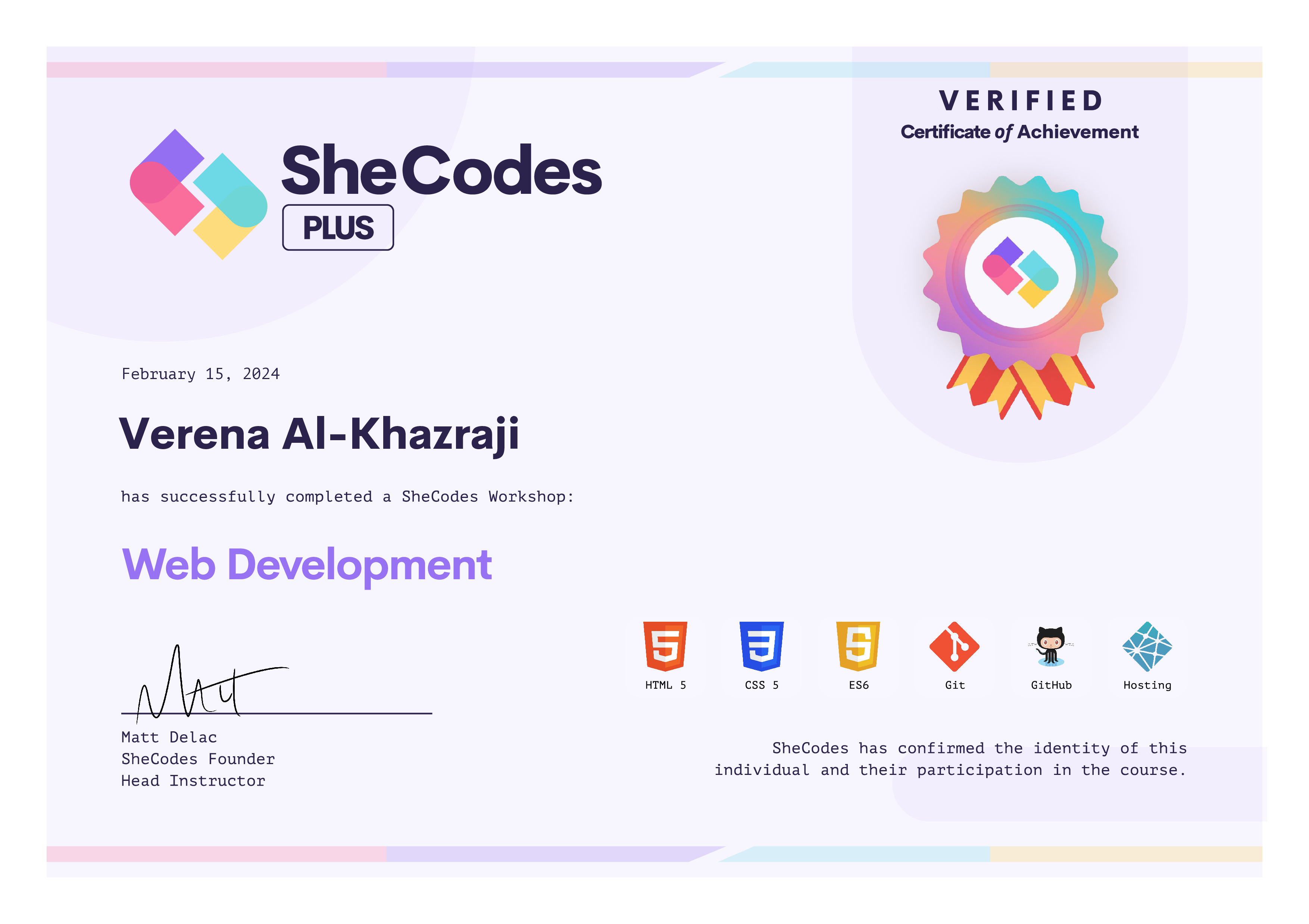 SheCodes Certificate Web Development